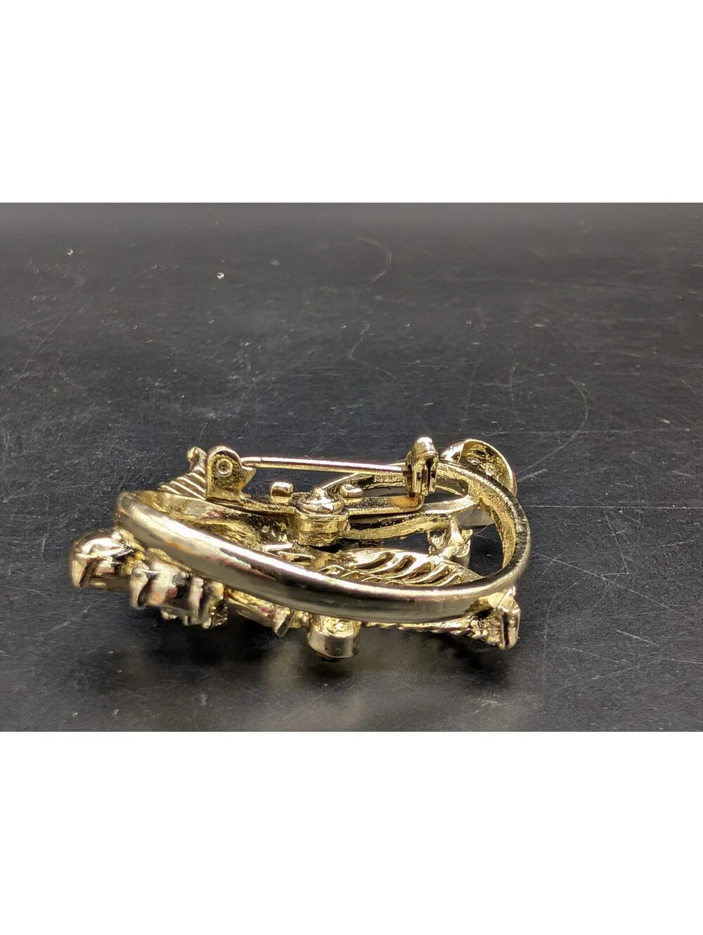 Flower Brooch Clear Rhinestone Floral Leaf Pin 1.75